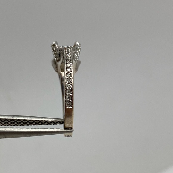 18K White Gold Natural Diamond Princess Cut Semi Mount Engagement Ring Fits 5mm - Picture 13 of 16